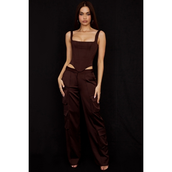 HOUSE OF CB Rafa Corset Chocolate Satin Top Small - Picture 13 of 15